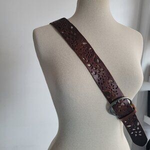 Women's Rustic Leather Belt with Silver Buckle